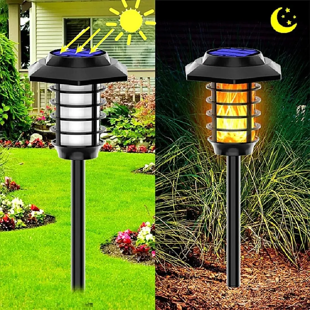

Solar Powered Solar Flame Torch Lamp Energy Saving Waterproof Outdoor Solar Garden Light Durable Flame/White Light Lawn Lamp