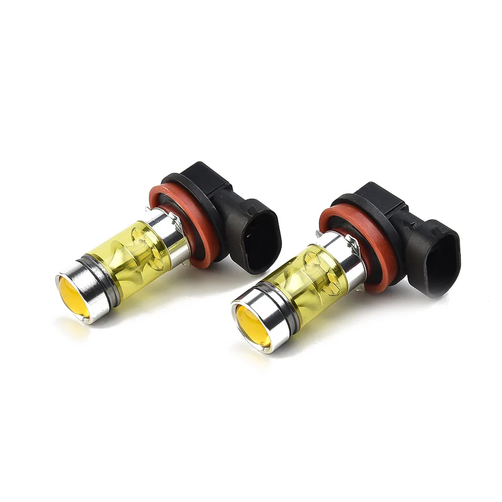 2pcs 100W H11 H8 LED Yellow Fog Light Bulbs DRL Light 1500LM 4300K PMMA Lens Bulbs Turbo Fog Light 12V Driving Light Bulbs