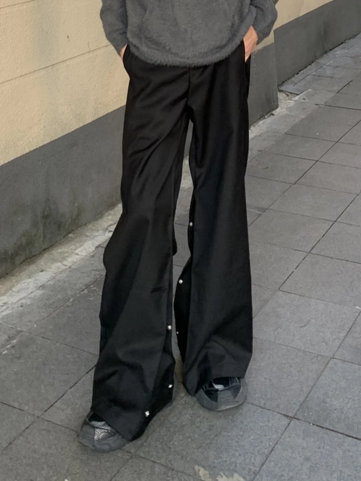 

2024 New High Waist Bell Bot Cuffed West Pants Loose Casual Floor Length Trousers Trendy Men's Autumn Leisure Pants