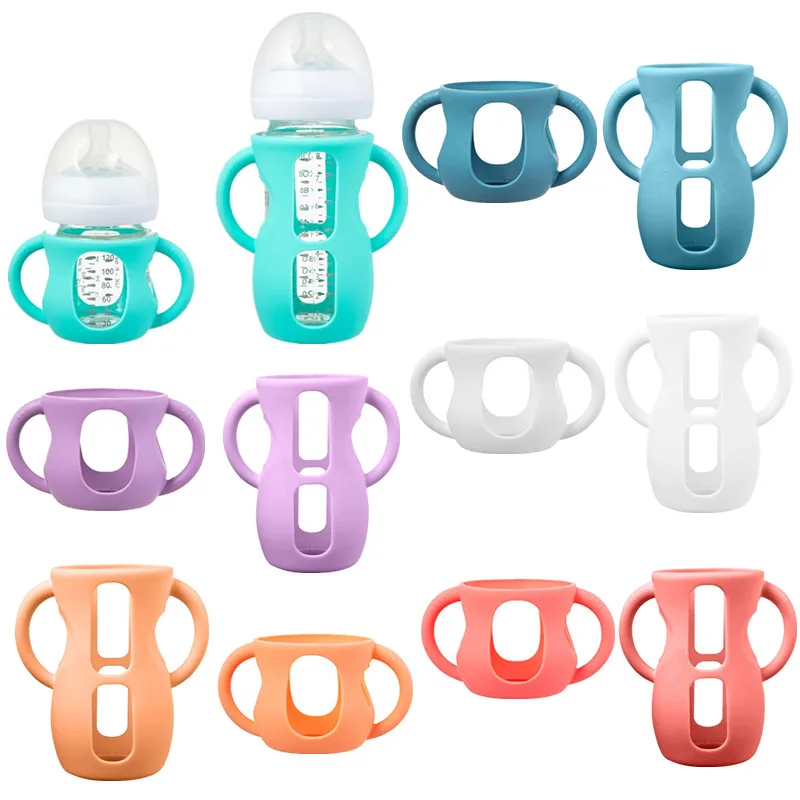 

BPA Free Silicone Baby Bottle Holder Protective Newborn Feeding Bottle Cover Case with Handle for 120/240ml Bottle