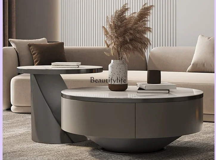 XX39 طاولة قهوة كبيرة وصغيرة مستديرة من ألواح الصخور مجموعة إيطالية بسيطة ومبتكرة وفاخرة وحديثة من الفولاذ المقاوم للصدأ #2