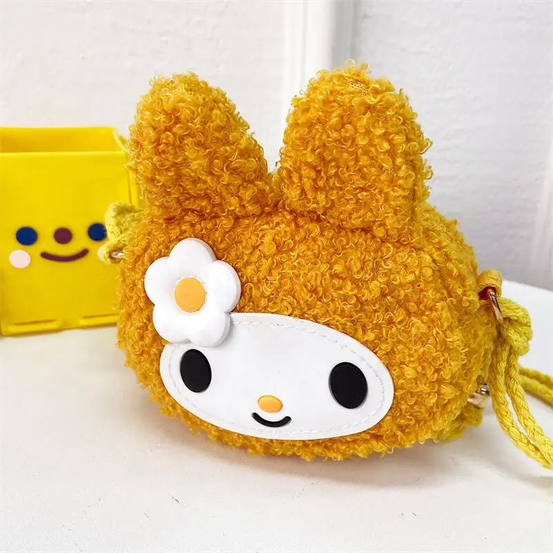 Leuke cartoon Sanrio Melody pluche crossbody tas Konijnvormige portemonnee Meisjes modieuze en veelzijdige telefoontas Cadeaugroothandel