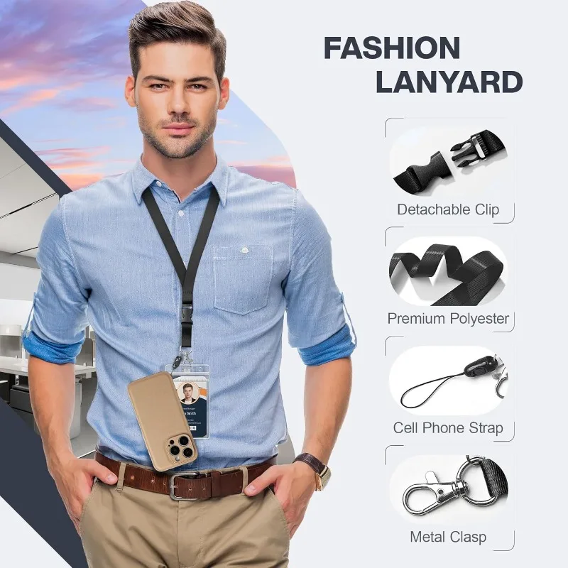 

Retractable Badge Reel with Detachable Phone Lanyard 3-in-1 ID Card Holder Elastic CordHigh Tension Reel for Work Security Pass