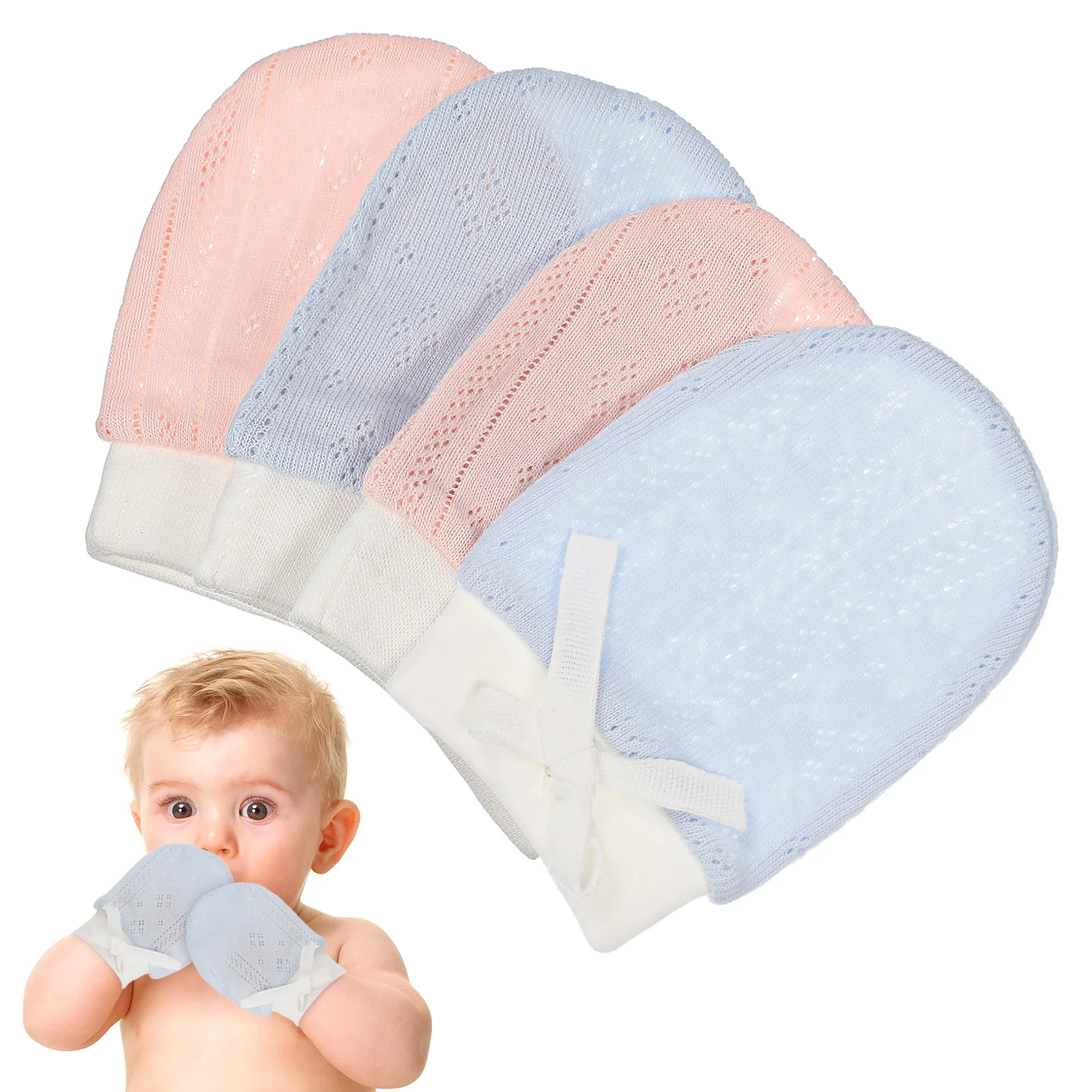 2 Pairs Anti Scratch Mittens Newborn Baby Girl Gloves Stretchy Cotton No Scratch Soft Infant Gloves Mittens Baby