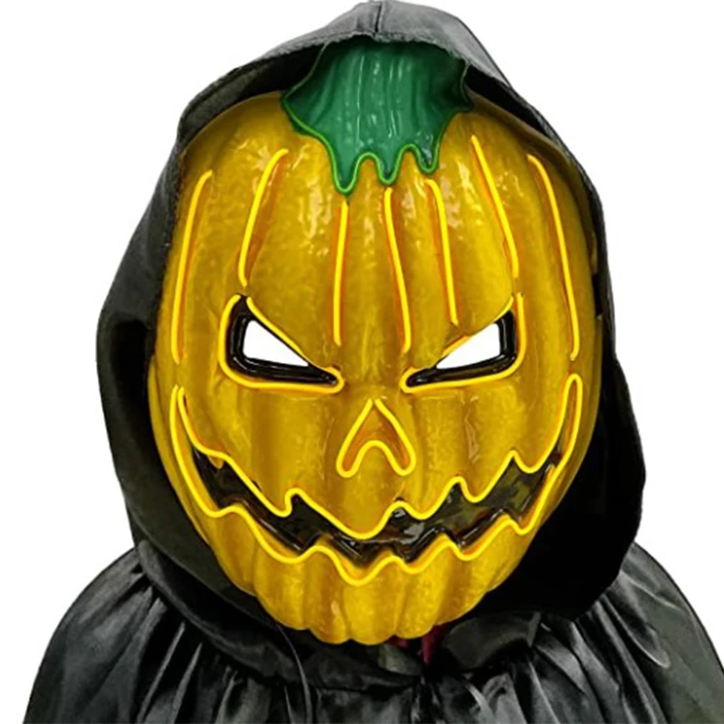 Orange Yellow Pumpkin-head Mask Decorative Home Pendant Ornaments Mask Adult Headgear Head Cover Glowing For Night