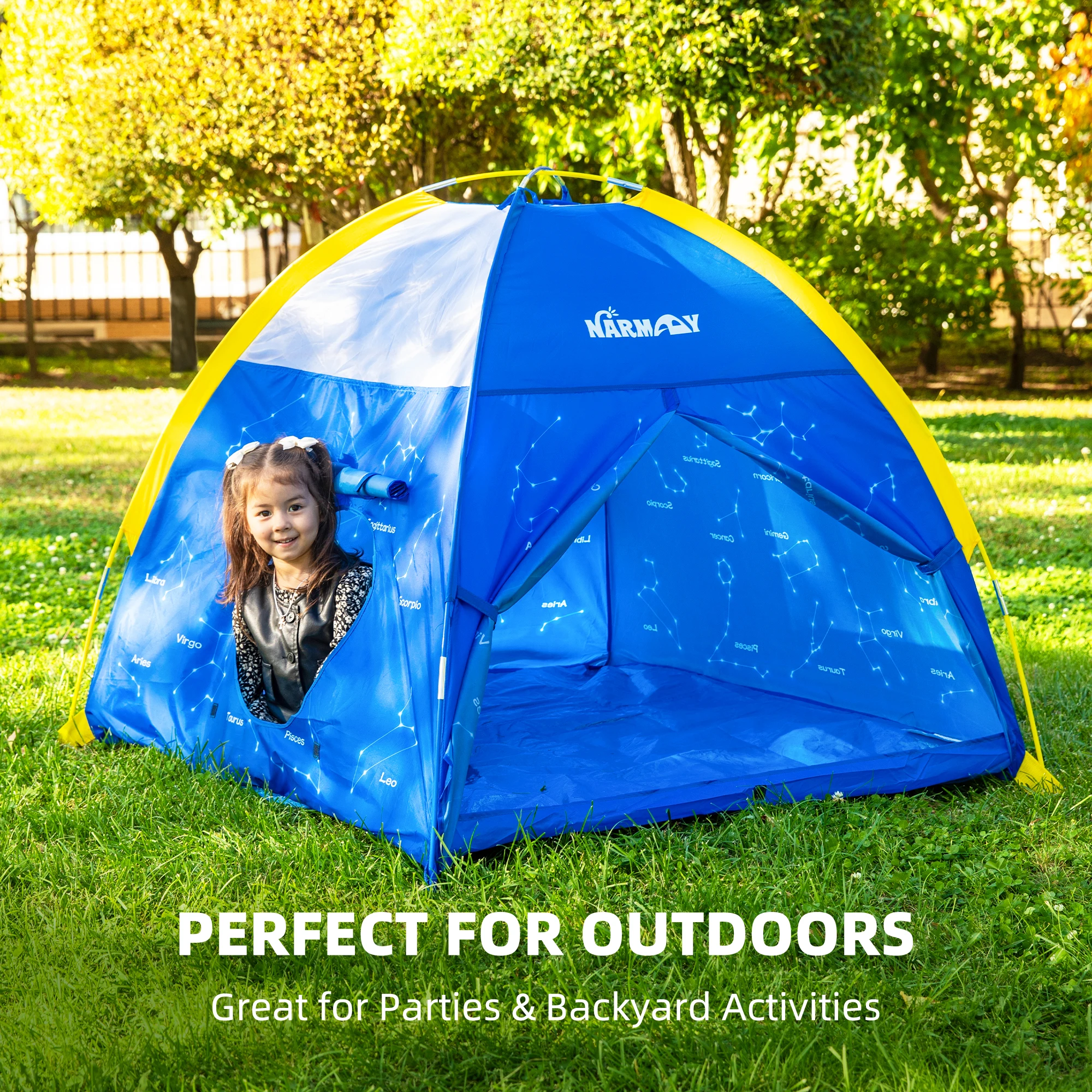 Crianças brincam tenda azul céu estrelado cúpula tenda para crianças diversão interna/externa