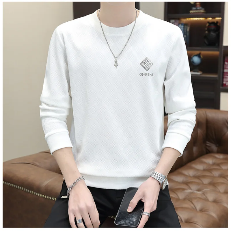 

High Quality Trendy Men's Sweatshirt Spring New Long-sleeved Top Soli D Round Neck Comfortable Versatile Loose T-shirt M-4XL