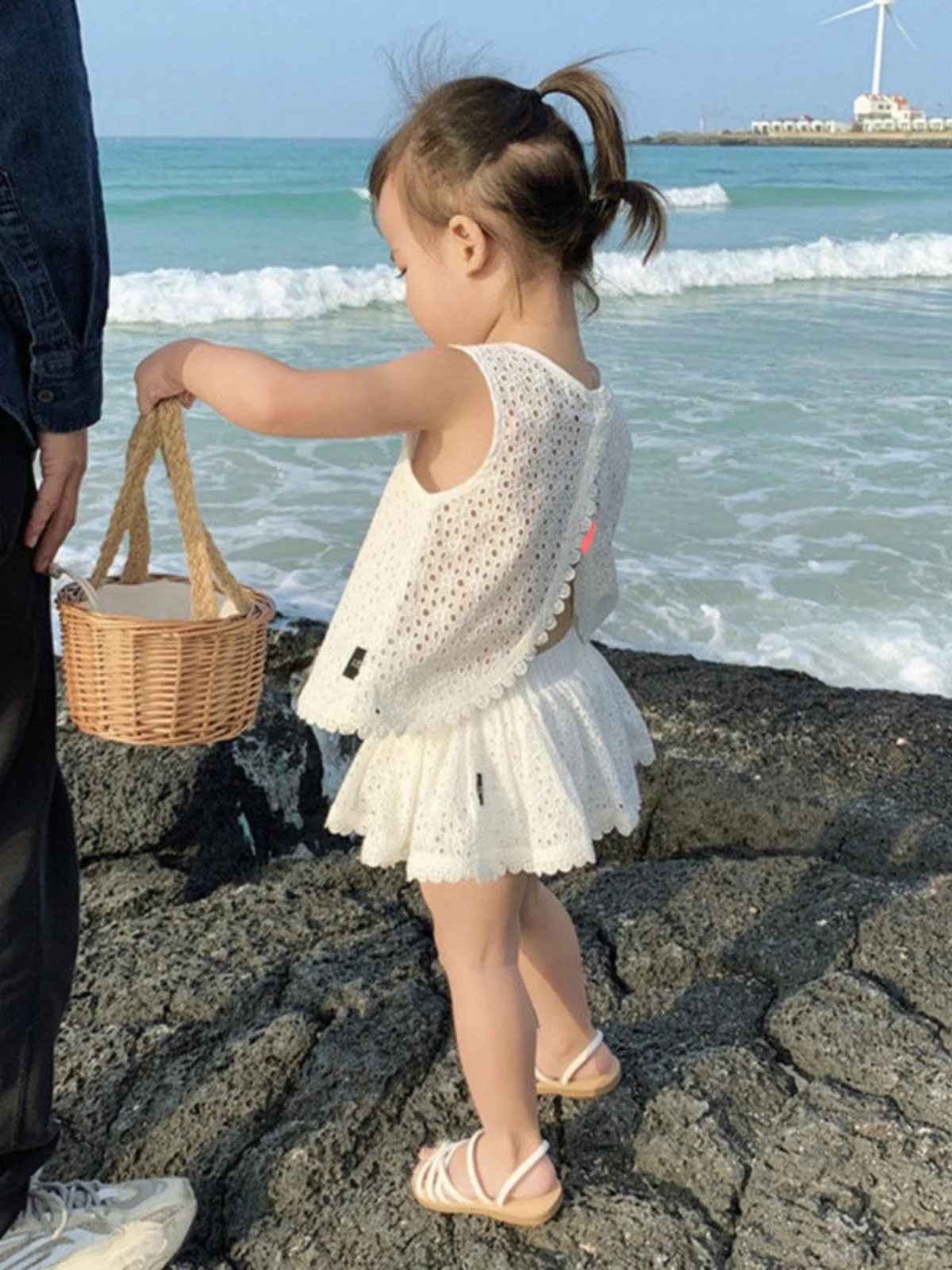 Girls Sweet Hollow out Set Summer Baby Girl Trendy Pure Color Bal Vest Two Piece Set Korean Sle Commute f Skirt