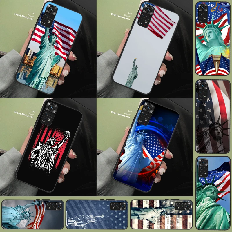 America Flag Statue of Liberty Case For Redmi Note 12 Pro 8 9 10 11 Pro Note 12S 11S 10S 9S 8T Redmi 12C 10C 10A 9C Cover