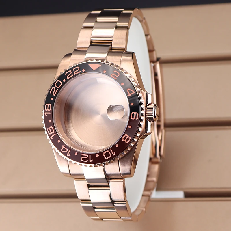 Fenya 40mm Watch Case Rose Gold 20mm Stainless Steel Strap For GMT Seiko NH35 NH36 NH38 4R36 Eta2824 Miyota 8215 Movement 28.5mm