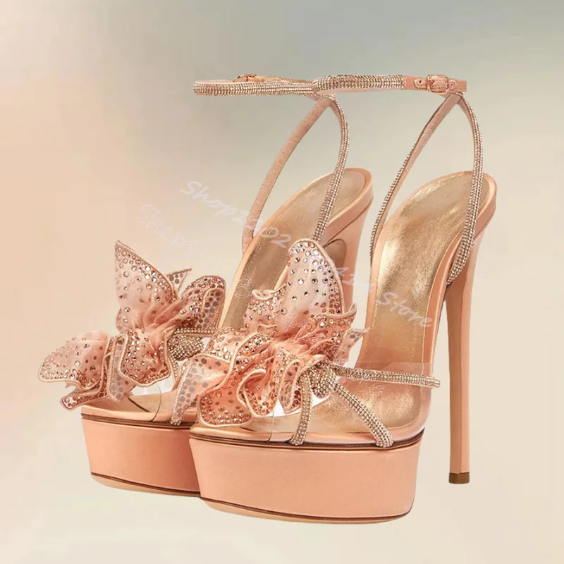 Dusty Pink Appliques Open Toe Platform Sandals Buckle Strap Women Shoes Thin High Heels Party Banquet 2024 Zapatos Para Mujere