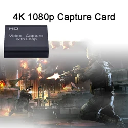 Nku 4K Audio Video Capture Card with Loop Out USB 2.0 Recorder Box Support 720P 1080P HD Output for PC PS4 Game Live Streaming