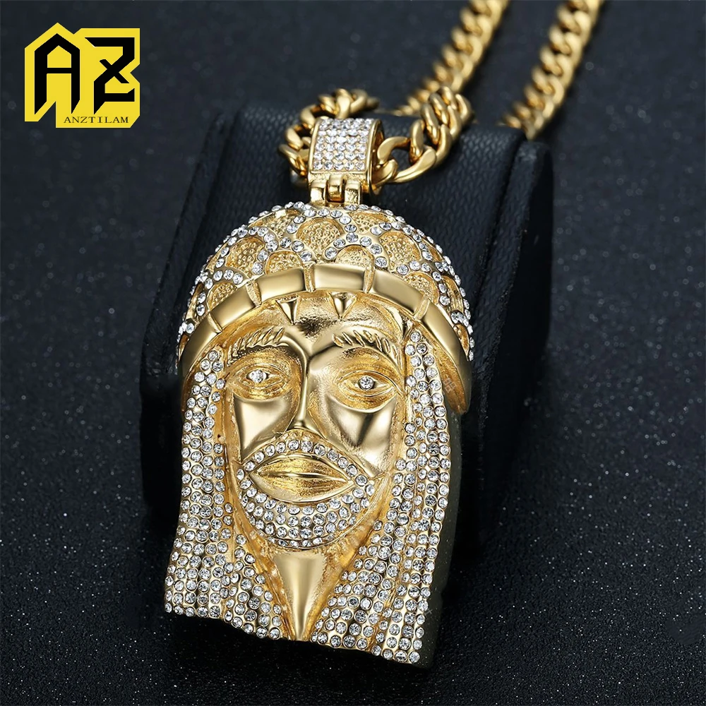 

Anztilam Иисус, не выцветает, кулон со льдом из нержавеющей стали 316L с длинными звеньями, ожерелья-цепочки NK для женщин и мужчин, ювелирные изделия в стиле хип-хоп