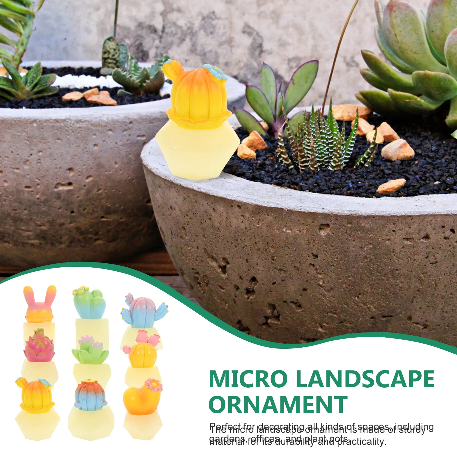 

9pcs Mini Resin Cactus Figurines Desktop Decorations Home Office Car Miniature Plants Succulent Potted Figurines For Shelf