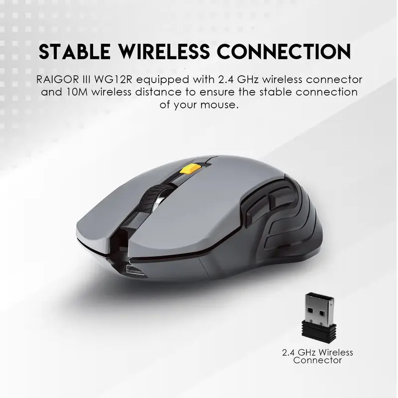 Fantech Raigor Iii Wg12r ماوس الألعاب اللاسلكي البصري 2000 ديسيبل متوحد الخواص و3 مليون نقرات قابلة للشحن ماوس مكتب الفئران لأجهزة الكمبيوتر المحمول #3