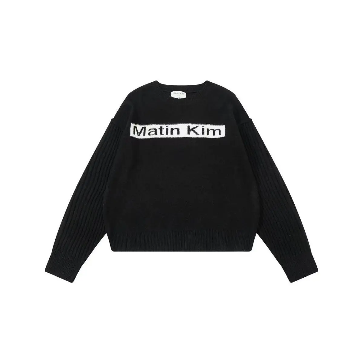 Korean Streetwear Brand Matin Kim Autumn Winter Contrast Color Patchwork MK Knitwear Casual Unisex Couple Crew Neck Sweater