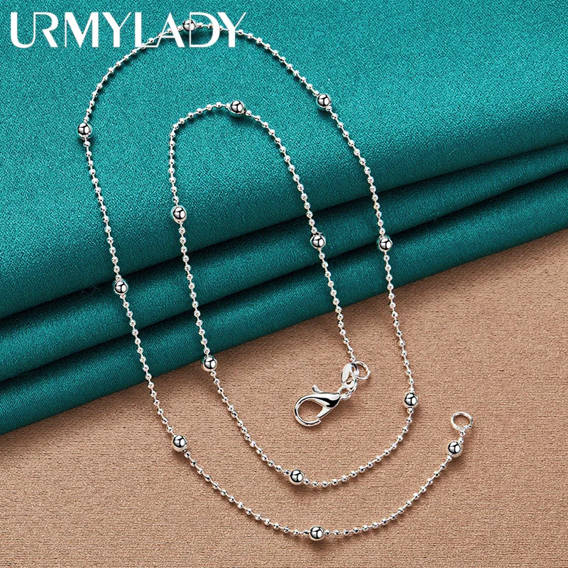 

URMYLADY 925 Sterling Silver Smooth Bead 16/18/20/22/24 Inch Necklace For Women Wedding Party Gift Fashion Charm Jewelry