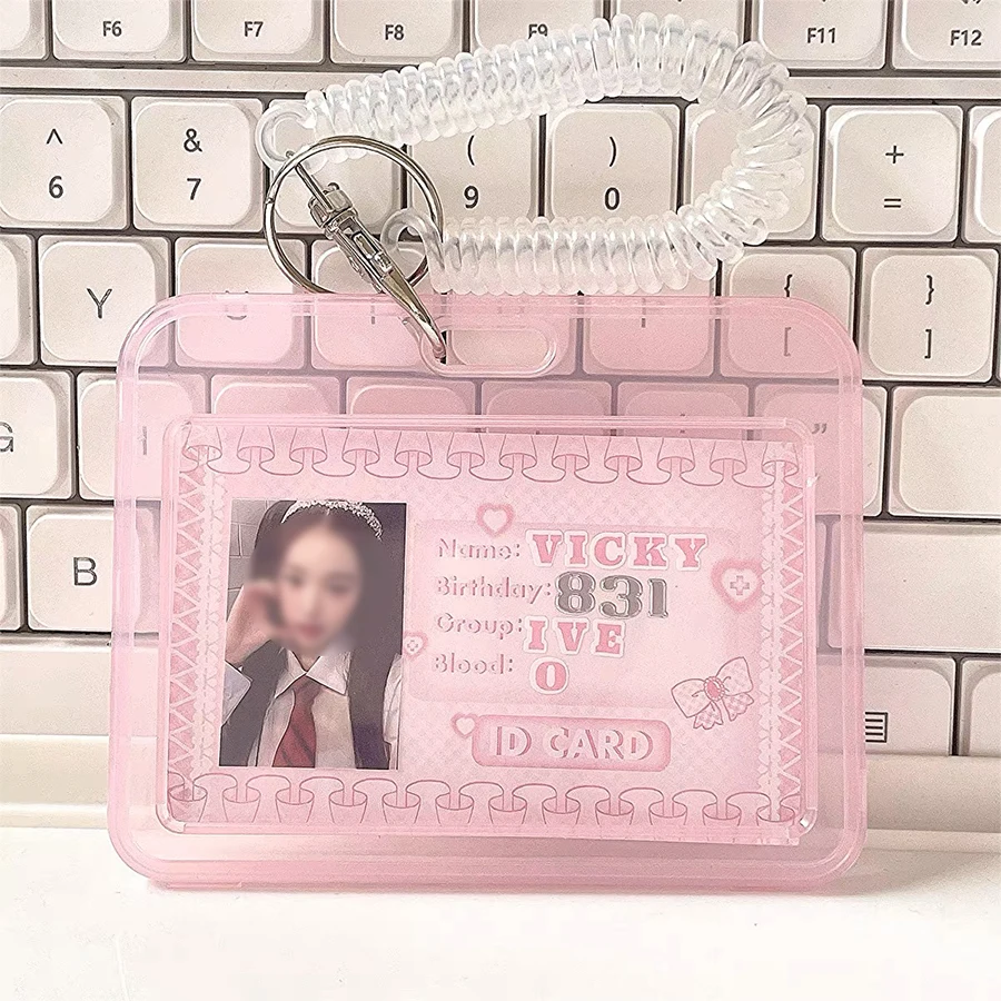 SKYSONIC Pink Kpop Photo Card Holder Anti-lost Keychain 3 Inch Transparent Idol Protective Case Bag Bus Cards Sleeves Supplis