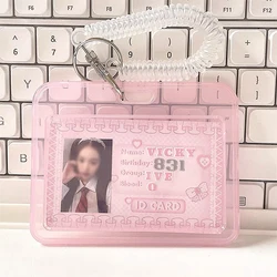 SKYSONIC Pink Kpop Photo Card Holder Anti-lost Keychain 3 Inch Transparent Idol Protective Case Bag Bus Cards Sleeves Supplis