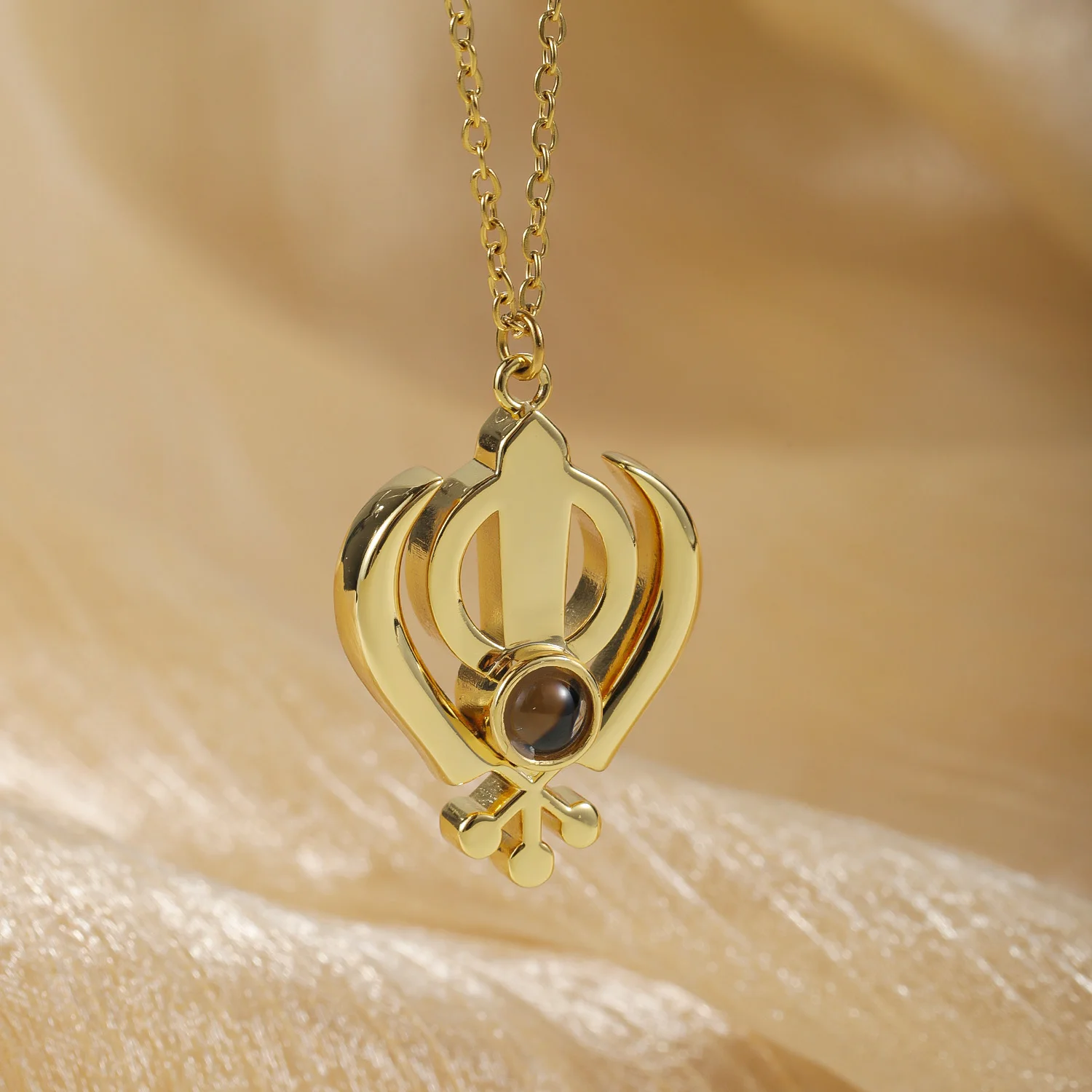 3D Sikhism Jewelry Personalized Projection Necklace Custom Punjabi Symbol Unique Logo Copper Mother's Day Valentine's Day Gift