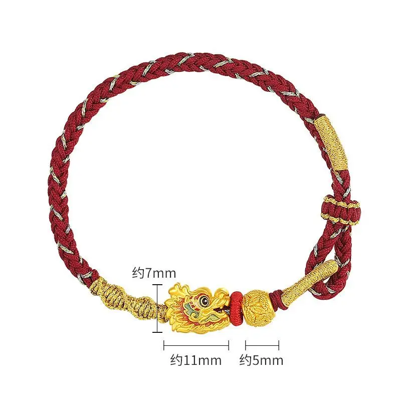 Blessing Fortune Gold Color Hand Rope Light Luxury Good Lucky Beaded Ancient Woven Enamel Zodiac Dragon Boat Baby Gift for Women