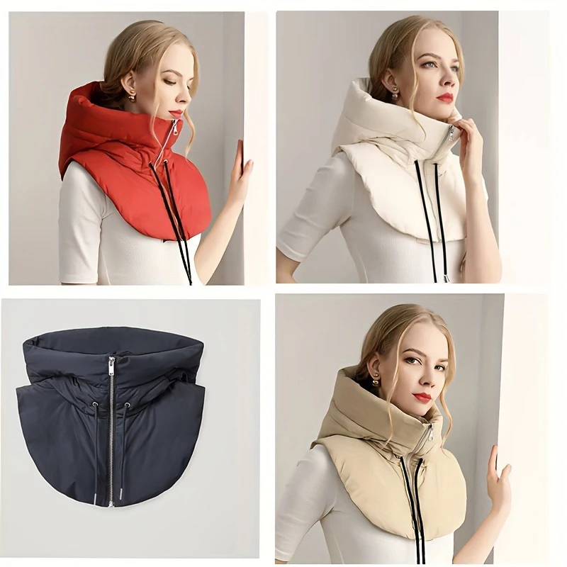 Winter Ultralight Down Hooded Hats For Women Men Warm Ring Scarf Balaclava Hat Neck Zippper Drawstring Coat Scarf Short Tank Top