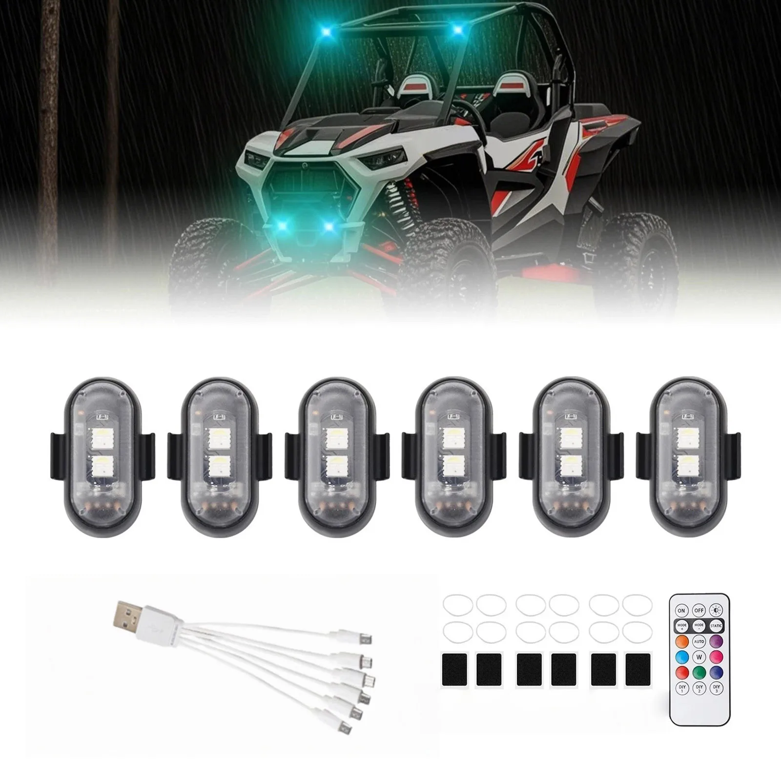 6Pcs RGB Led Drone Strobe lights Motorcycle Lights LED Flash Position Wireless Light Aircraft Airplane Helicopter Warning Lights