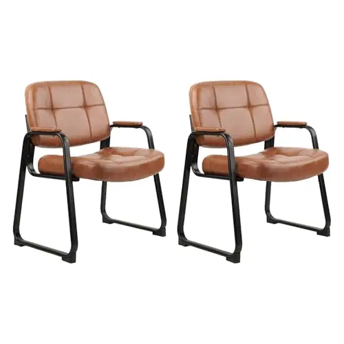 Big & Tall 500 lbs Waiting Room Chairs with Padded Armrests and Sled Base, Leather Stationary No Wheels Office Guest