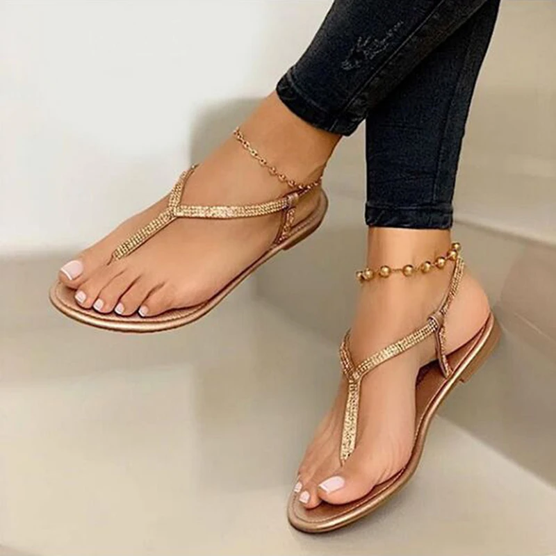 Comemore Summer New Rhinestone Flat Roman Shoes Low Heel Sandals Women Plastic Sandals Beach Flip Flops 43 Women\'s Casual Shoes