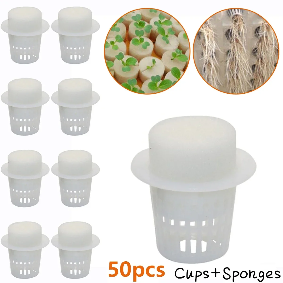 

50/100pcs Hydroponic Soilless Mesh Net Basket Plant Veg Grow Nursery Cup Pot Sponge Tray Aeroponic Veg Plants Clone Container