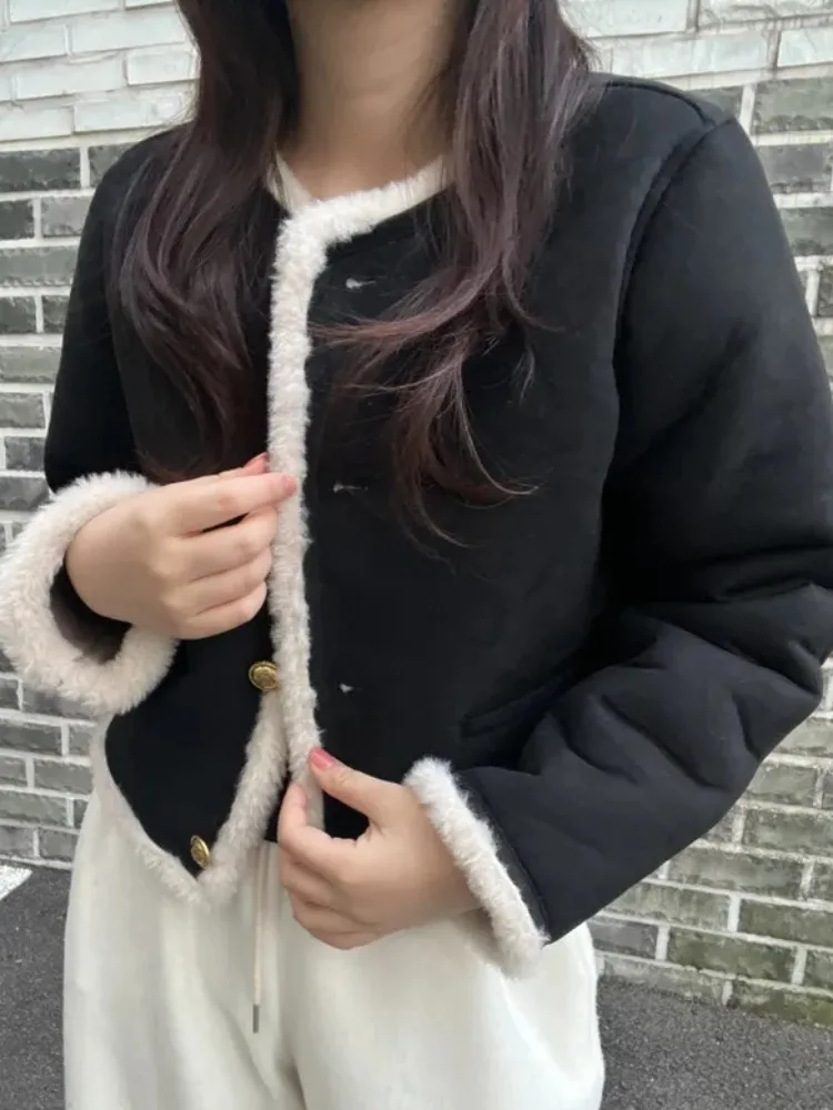 Cappotto invernale chic in pelliccia di agnello Jaet da donna con bottone singolo Ele Sle caldo cappotto con orlo dritto in fibra di poliestere