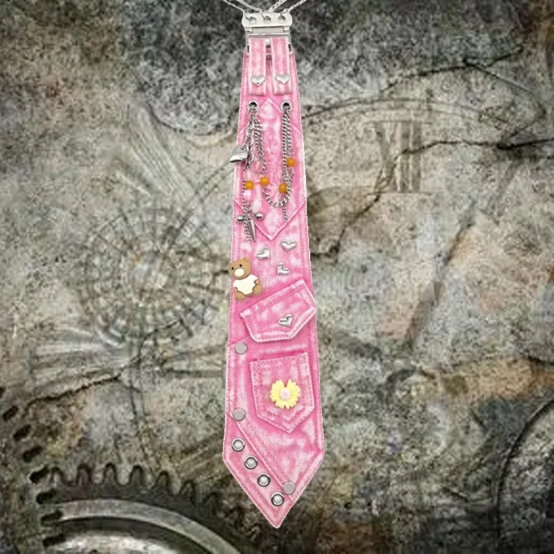 

2025 Pink denim rivet chain Punk Rivet Chain Y2K Subculture Halloween Special Punk Men's Collar Tie Gift for Men Accessories