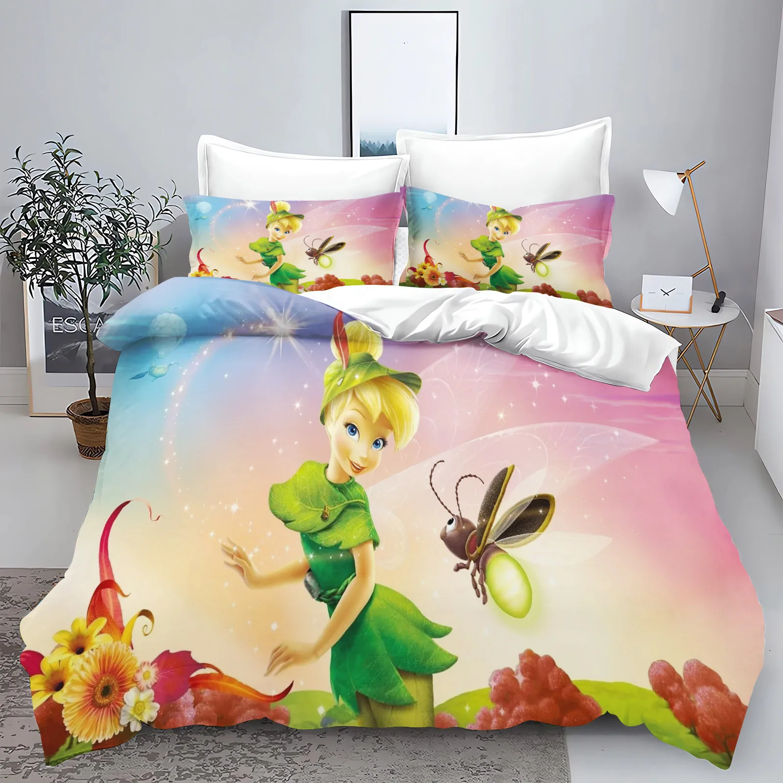 

Tinker Bell Anime Disney Bedding Set Duvet Cover 100% Polyester Suitable For Children And Adults 3-Piece Set 1 Quilt Cover