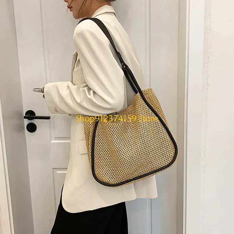 

G5AE Women Straw Bag Hollow Tote Bag Shoulder Bag Fashion Shopping Bags Handbag
