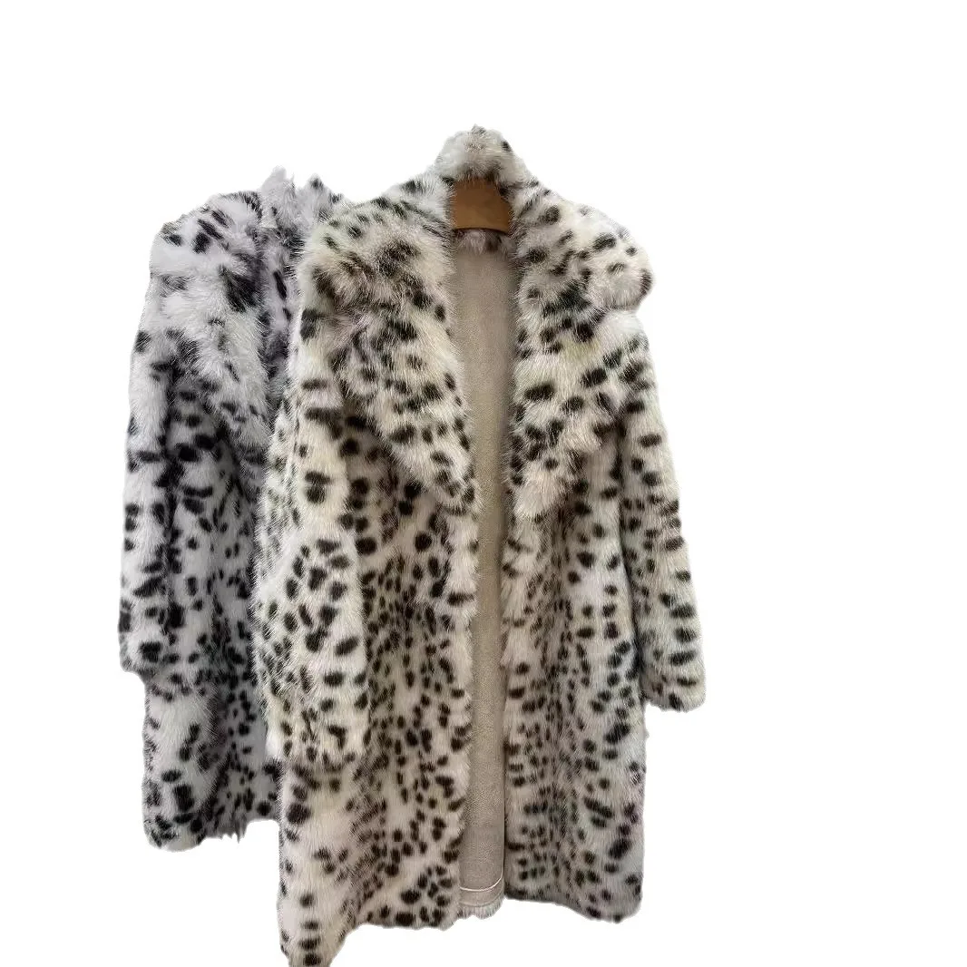 Haining fur winter leopard print jacket female mink velvet femininity long fur coat casual versatile