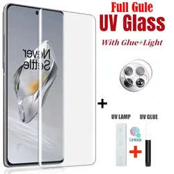 OnePlus 12 카메라 필름 용 OnePlus 12 화면 보호기 용 3D 곡선 고품질 전체 접착제 UV 강화 유리 빠른 배송