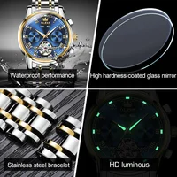 OLEVS montres pour hommes automatique mécanique affaires montre-bracelet étanche bracelet en acier inoxydable montre pour homme squelette calendrier 6