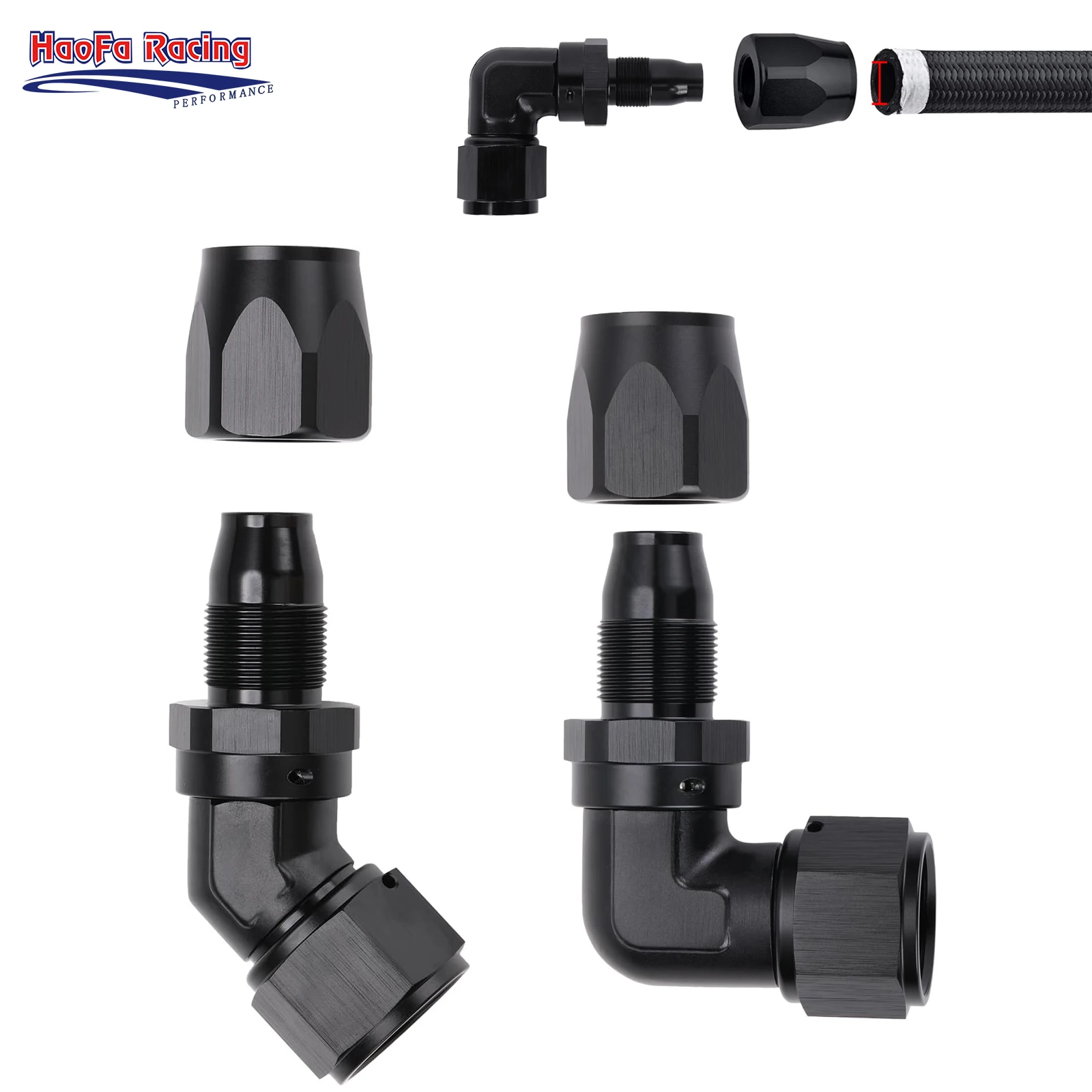 

Universal 12AN Hose End Fitting 45/90 Degree Swivel Low Profile Forged Aluminum for CPE Braided Line Black