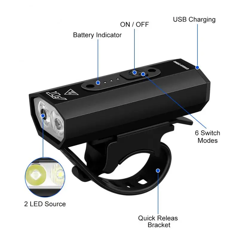 Luz LED frontal de bicicleta com alumínio, ZK50, 1000 Lumen, 2400mAh, farol MTB, lâmpada recarregável com 6 modos de luz