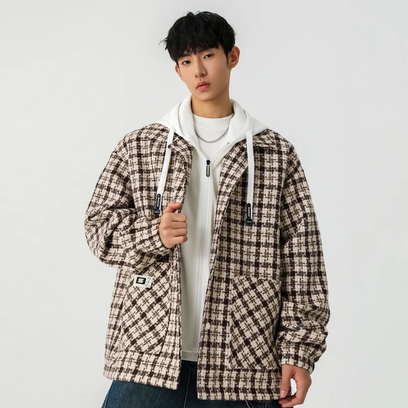 

Мужская толстовка с капюшоном, весна-осень, новая корейская версия, в клетку, с цветными вставками, свободный крой, модный кардиган-накидка