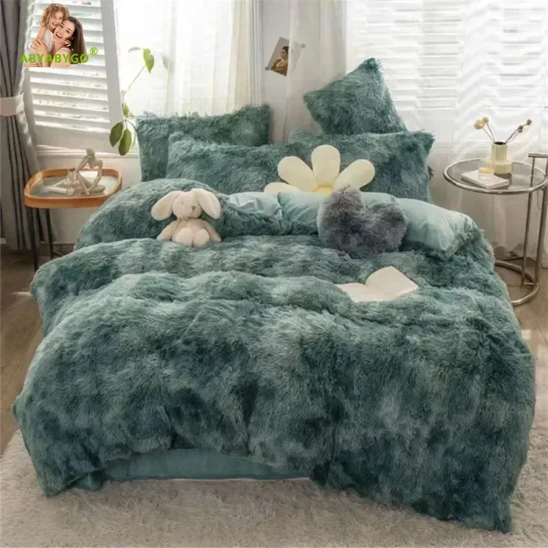 Luxury Shaggy Bedding Set Girls Winter Warm Mink Velvet Duvet Cover Set Bed Sheet and Pillowcase King Size Bed Comforter Set