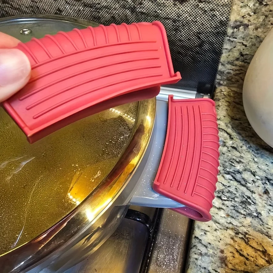 2/4 Stück Hitzebeständige Silikon-Griffabdeckungen Rutschfeste Topfgriffhalter für Ofen Backformen Schutzgriffe Küchenutensilien – Detail 9
