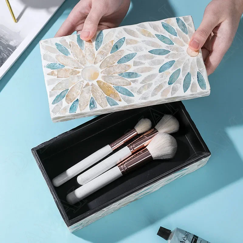 Creativity Natural Shell Storage Box with Lid Bedroom Cosmetic Container Desktop Jewelry Organizer Home Decoration Ornaments