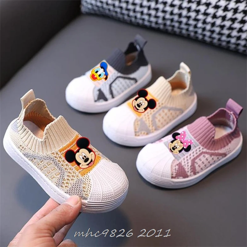 Disney Children\'s Casual Sneakers Flying Woven Mickey Minnie Spring New Shell Head Boys And Girls Donald Duck Toddler Shoes