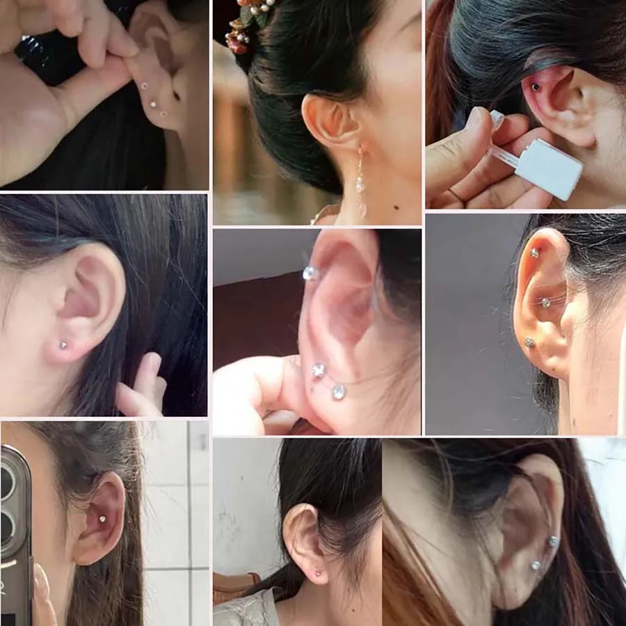 2PCS Disposable Ear Piercing Gun with Built-in Ear Studs & 2pcs Cubic Zirconia Earrings-For Home Use Ear Piercing Kit image 2