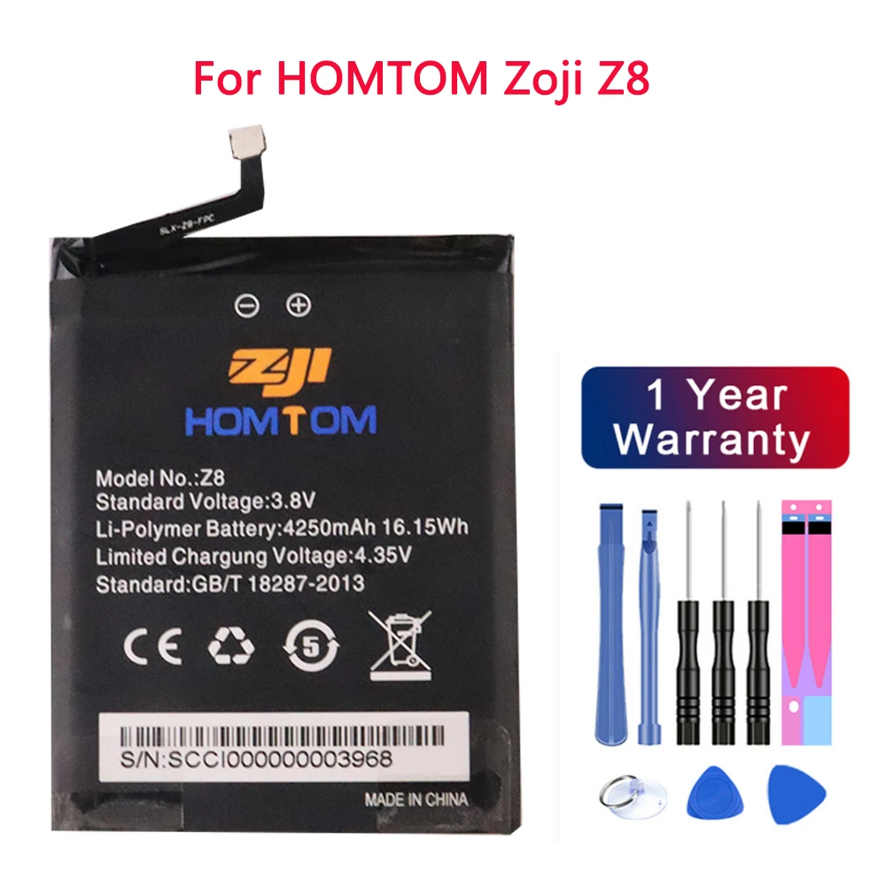 

100% New Original ZOJI Z8 Battery For HOMTOM zoji Z8 4250mAh Replacement Parts Smart Mobile Phone Battery Batteria + Free tools