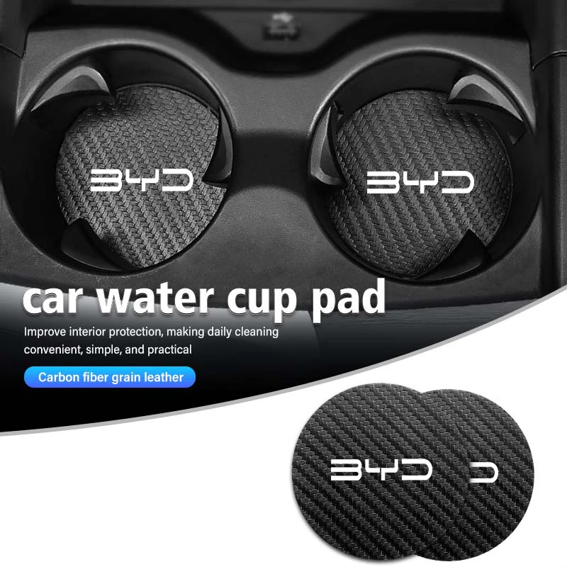 2 Pack Car Carbon Leather Water Coaster Anti-Noise Coaster Pad Suitable for BYD EV Seal Dolphin DM-i ATTO 3 Qin Pro Tang Yuan So