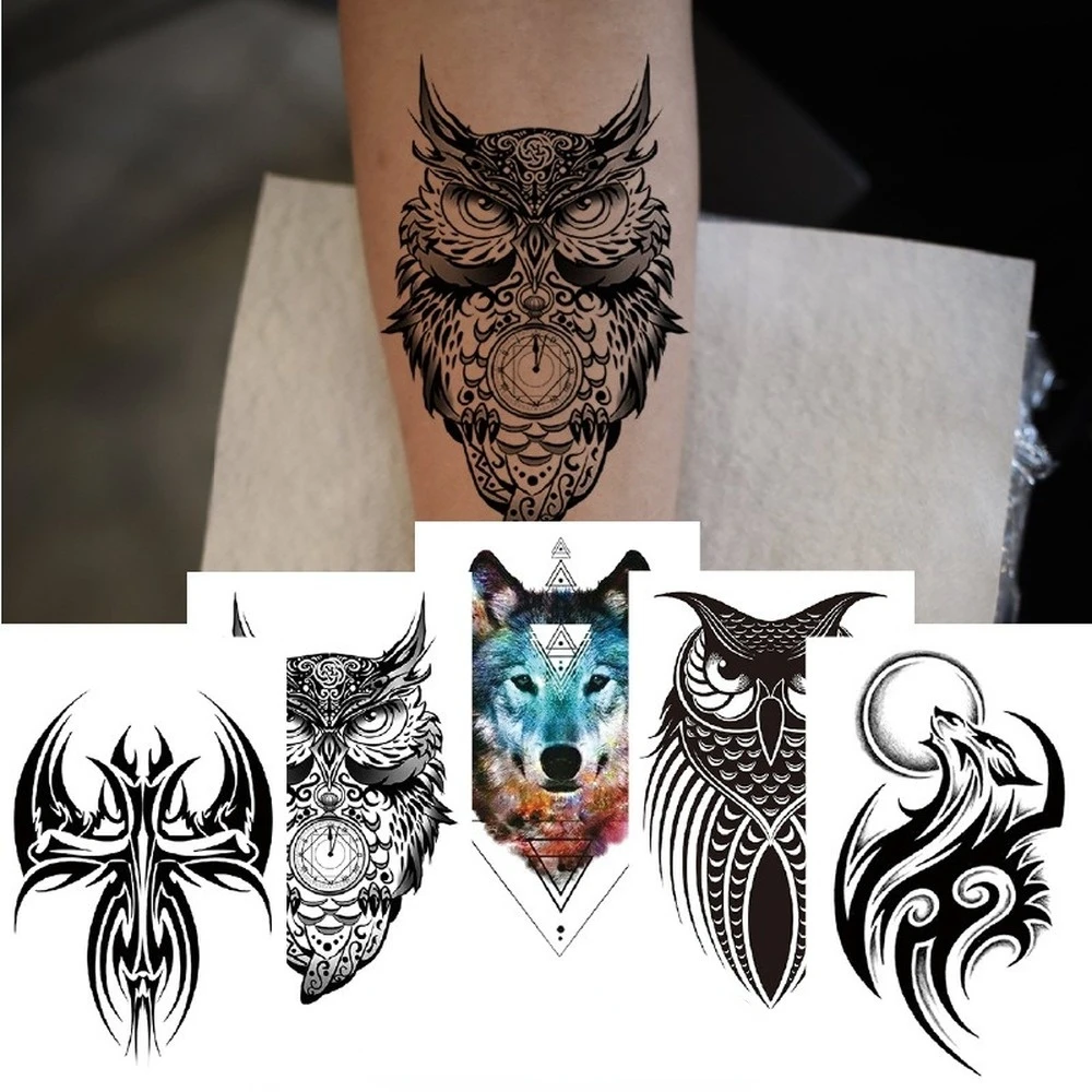 

Waterproof Temporary Tattoo Stickers Wolf Head Owl Big Picture Animal Tatoo Stickers Water Transfer Tatto Fake Tattoo Body Art