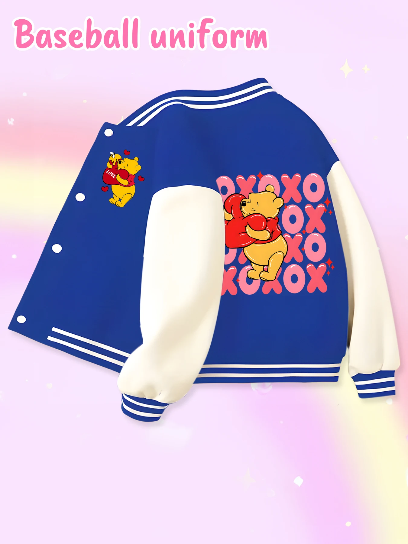 Chaqueta de béisbol de tendencia de moda de Disney, adecuada para deportes diarios y ropa casual, estampada con lindo patrón de Winnie the Pooh