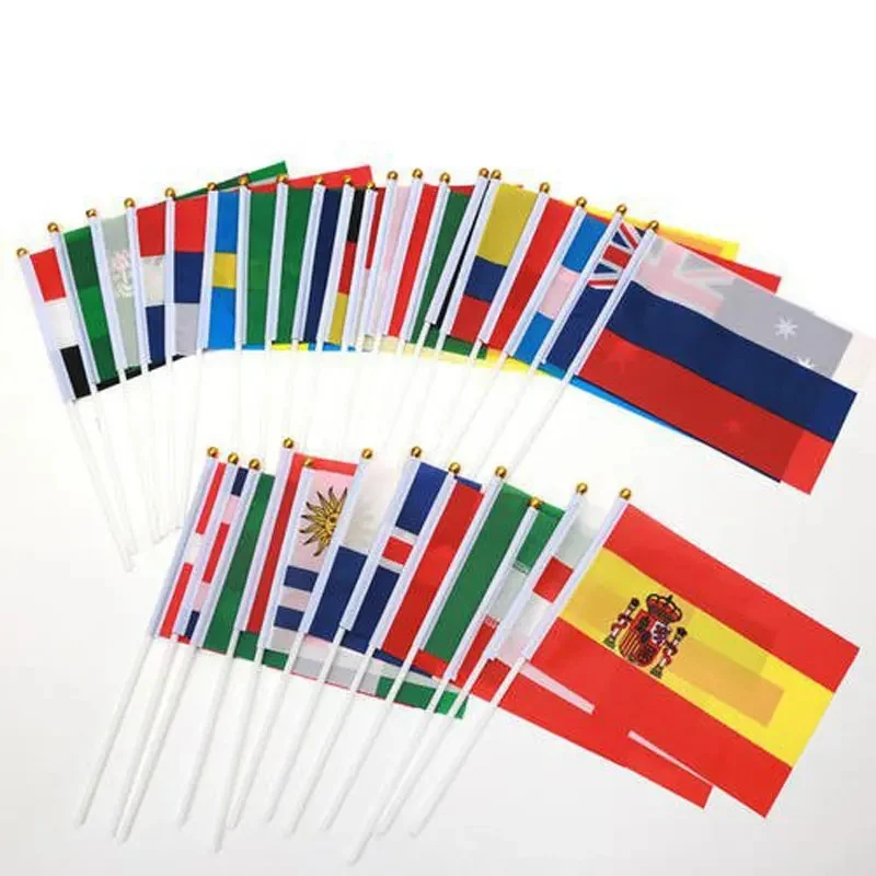 10Pcs 14cm * 21cm National Football Tournament Flag French Football Cheer Prop Polyester Plastic Hand Waving Flag